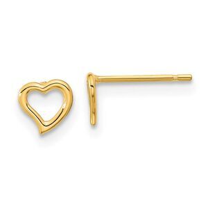 Kids 5mm Asymmetrical Open Heart Post Earrings in 14k Yellow Gold